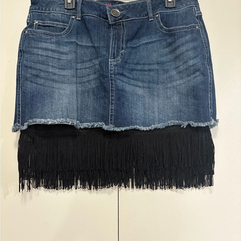 Wrangler Blue Denim Skirt with Black Fringe - Picture 5 of 10
